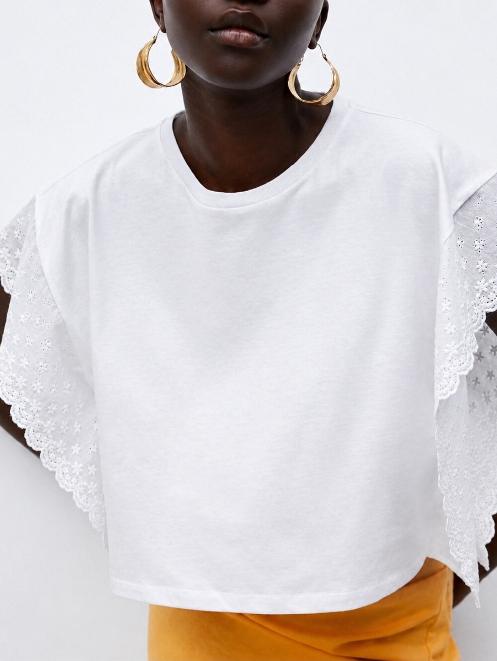 Zara | White Eyelet Lace Flutter Sleeve Top w/ Minor Flaw, Size S - Picture 2 of 10